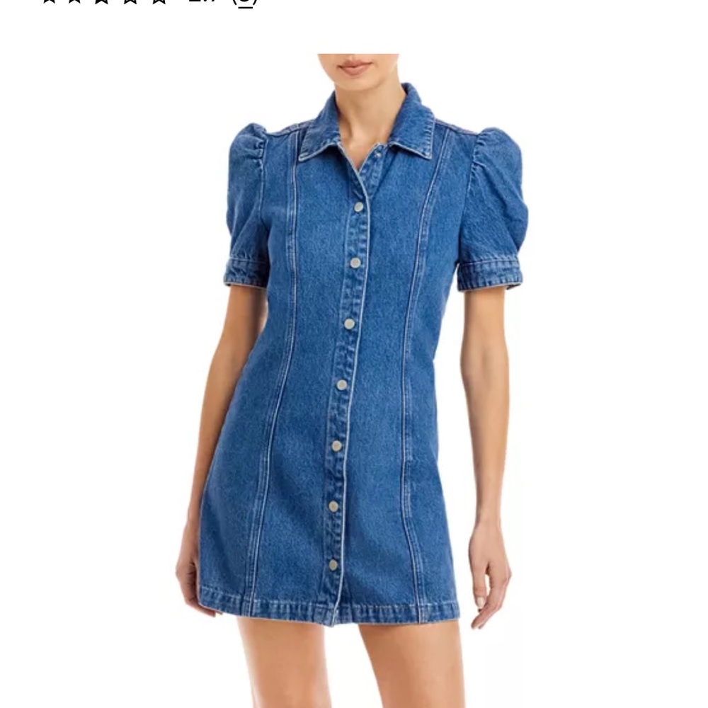 Blank NYC Blue Puff Sleeve Polo Collar Mini Dress